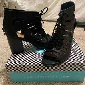 Chunky black heels